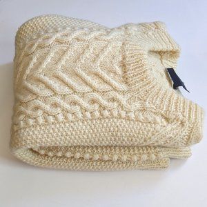 Men's Chunky Wool Fisherman Sweater - Cream - Hand Knit in Scotland - Large/EU42